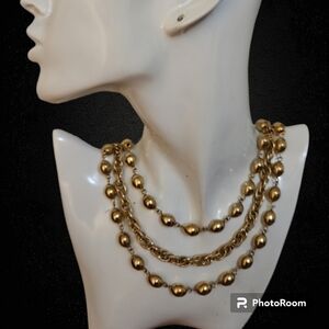 VTG 1960s Goldtone Layered Beaded Chain Holiday Necklace